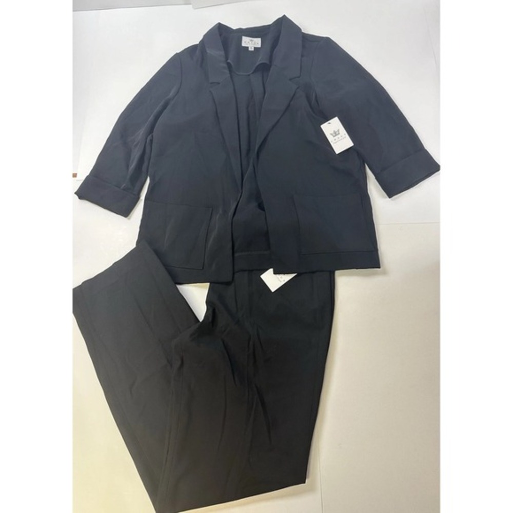 NWT CHAUS Women's‎ 2PC Lined Black Suit Pants Size 10 & Open Blazer Size M